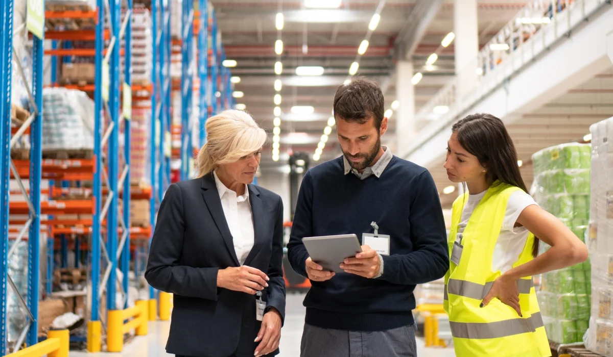 Managers and workers in distribution center