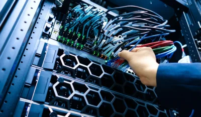 connecting network cables in a server rack