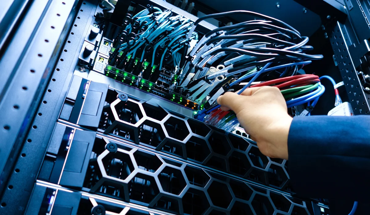 connecting network cables in a server rack